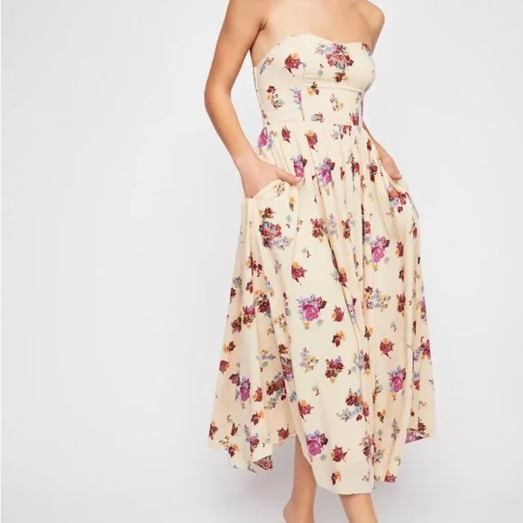 Free People Bella Babe Printed Midi Dress Cream Floral Sleeveless Sz 2 - Picture 12 of 12